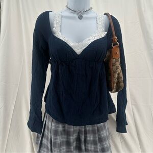 Babydoll Princess Polly Long Sleeve Navy Top